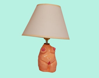 Ceramic Lamp • Nude Female Figure with Breasts, Butt + Vulva • Modern Feminist Art