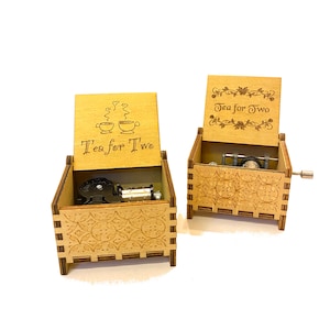 Tea for Two Wooden Music Box | Wind-up & Hand-crank Versions | Custom Engraving | The Perfect Gift for Music Lovers