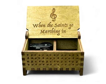 When the Saints Go Marching In Wooden Music Box | Custom Engraving | Wind-up & Hand-crank Model | Perfect Religious Gift | For the Faithful