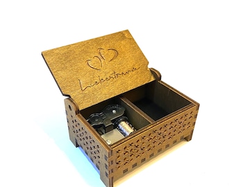 Liebestraum | Wooden Music Box | Keepsake Compartment | Wind-up & Hand-crank Version | Custom Engraving | Perfect for Classical Music Lovers