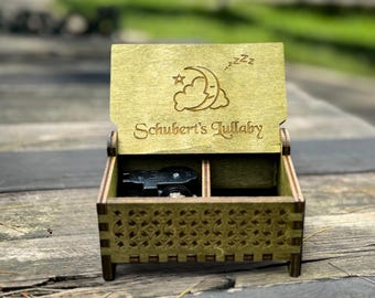 Schubert's Lullaby Music Box | Custom Engraving | Keepsake Compartment | Wind-up & Hand-crank Version | Gift for Children | Classical Music