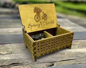 Spring by Vivaldi Wooden Music Box | Keepsake Compartment | Wind-up & Hand-crank Model | Perfect Gift for the Classical Music Lovers