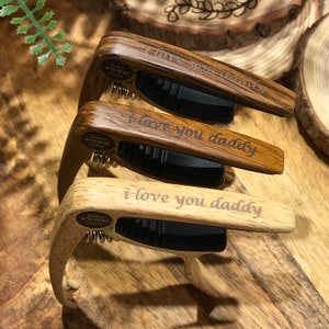 Personalised Wood Print Guitar Capo (Maple / Rosewood / Sapele), Customised Message, Free Engravings, Perfect Gift for Guitarists!!!