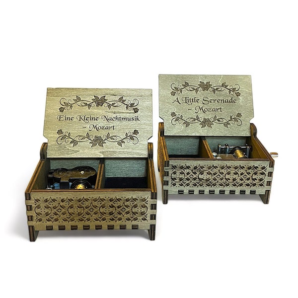 A Little Serenade Mozart Music Box | Keepsake Compartment | Wind-up & Hand-crank Model | Custom Engraving | Gift for Classical Music Lover