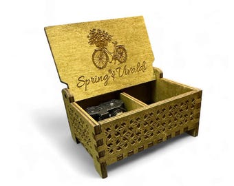 Spring by Vivaldi Wooden Music Box | Keepsake Compartment | Wind-up & Hand-crank Model | Perfect Gift for the Classical Music Lovers