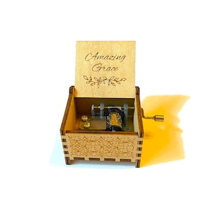 Amazing Grace | Wooden Music Box| Wind-up & Hand-crank Versions | Custom Engraving | Free Gift Box | Perfect Christian Gift