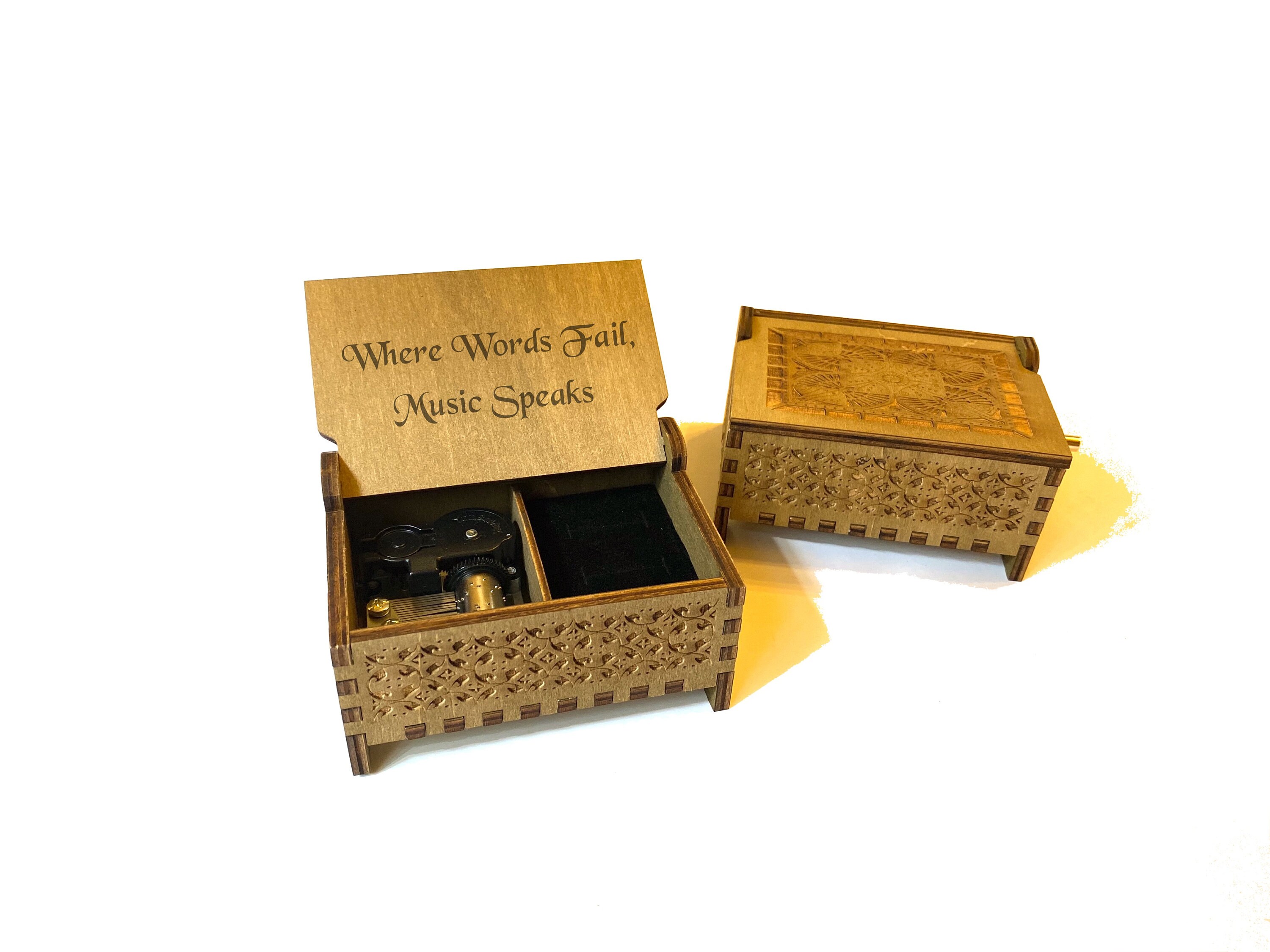 Wooden Windup Music Box With Keepsake Compartment Custom Etsy