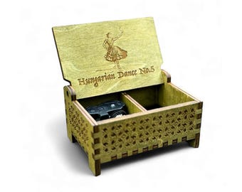 Hungarian Dance No.5 Wooden Music Box | Custom Engraving | Wind-up & Hand-crank Model | Custom Engraving | Gift for Classical Music-Lovers