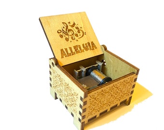 Halleluja | Spieluhr aus Holz| Aufzieh- und Handkurbelversionen | Individuelle Gravur | Kostenlose Geschenkbox | Geschenk für Christen | Geschenk für Katholiken