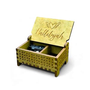 Hallelujah Wooden Music Box | Custom Engraving | Wind-up Model | Keepsake Compartment | Perfect Religious Gift for the Faithful | Baptism