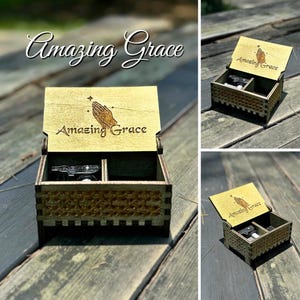 Amazing Grace | Wooden Music Box | Keepsake Compartment | Wind-up & Hand-crank Version | Custom Engraving | Perfect Gift for the Faithful!