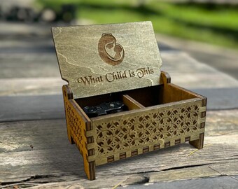 What Child is This Wooden Music Box | Keepsake Compartment | Wind-up Model | Perfect Christmas Gift | Gift for the Faithful | Greensleeves