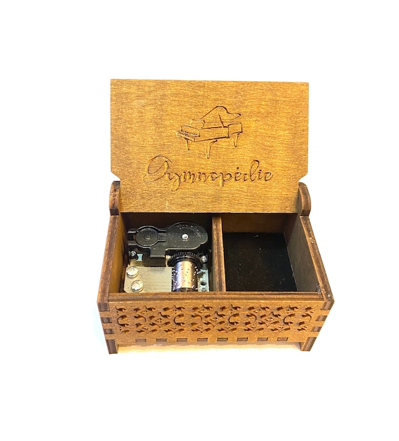 Gymnopédie | Wooden Music Box | Keepsake Compartment | Wind-up