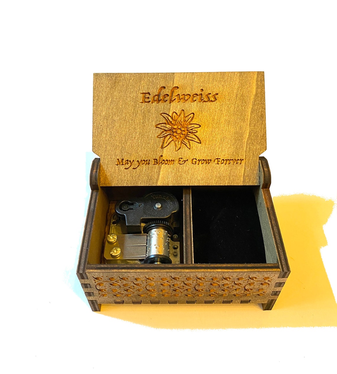 Edelweiss Wooden Music Box Keepsake Compartment Windup & Etsy UK
