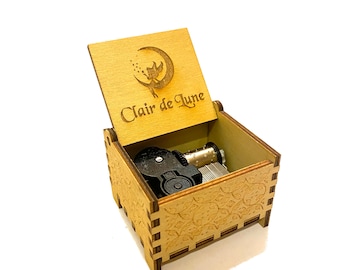 Clair de Lune | Wooden Music Box| Wind-up & Hand-crank Versions | Custom Engraving | Free Gift Box | Perfect Gift for Classical Music Lovers