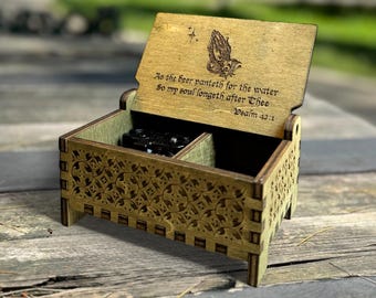 As the Deer Wooden Music Box | Keepsake Compartment | Wind-up Model | Perfect Religious Gift | Gift for the Faithful | Psalm 42