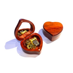 Rosewood Wind-up Music Box | Heart-shaped | Walnut | Maple Wood  | Custom Engraving | Choice of Over 100 Pop-jazz Classics | Free Gift Box