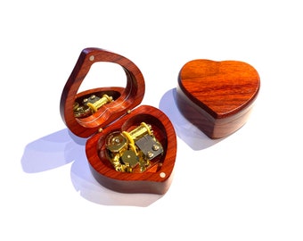 Rosewood Wind-up Music Box | Heart-shaped | Walnut | Maple Wood  | Custom Engraving | Choice of Over 100 Pop-jazz Classics | Free Gift Box