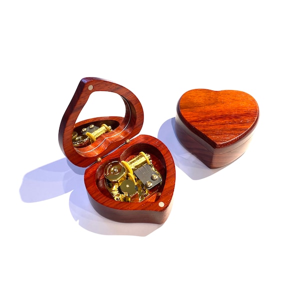 Rosewood Wind-up Music Box | Heart-shaped | Walnut | Maple Wood  | Custom Engraving | Choice of Over 100 Pop-jazz Classics | Free Gift Box