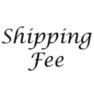 May include: A black and white sign with the text "Shipping Fee" in a cursive font.