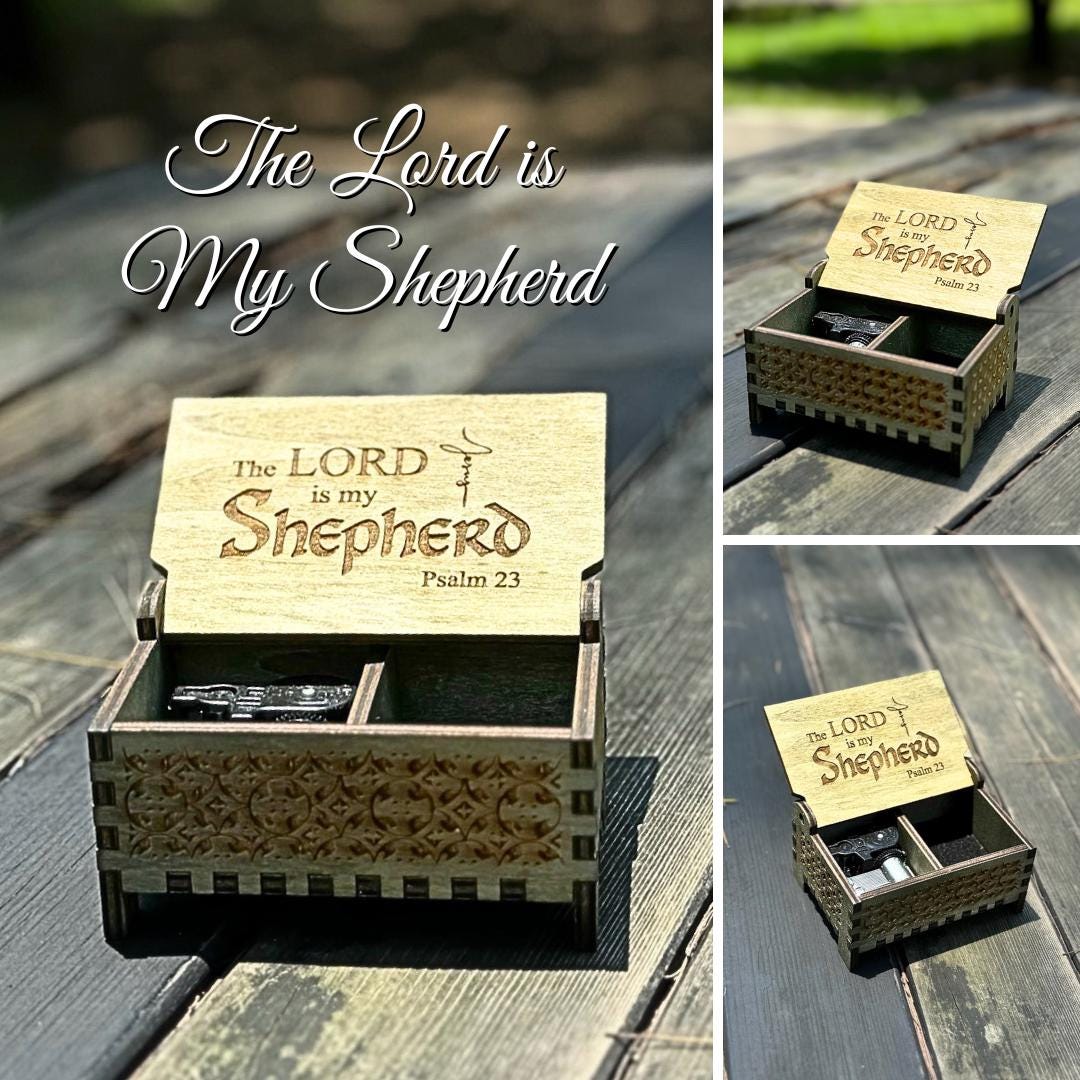 The Lord is My Shepherd | Wooden Music Box | Keepsake Compartment