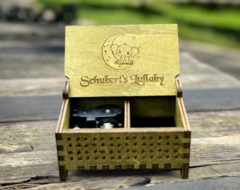 Schubert's Lullaby Music Box | Custom Engraving | Keepsake Compartment | Wind-up & Hand-crank Version | Gift for Children | Classical Music