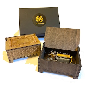 30-Note Custom Tune | Rustic Plywood Wind-up Music Box | Custom Engraving | Choice of Over 100 Favorite Pop-Jazz Classics