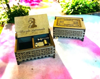 Haydn Serenade Music Box | Keepsake Compartment | Wind-up & Hand-crank Model | Custom Engraving | Perfect for Classical Music Lover