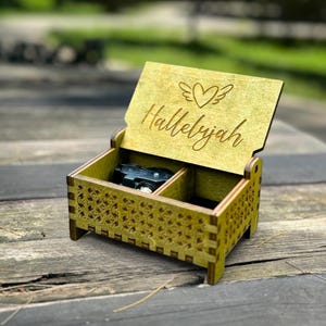 Hallelujah Wooden Music Box | Custom Engraving | Wind-up Model | Keepsake Compartment | Perfect Religious Gift for the Faithful | Baptism