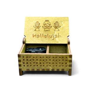 Hallelujah Wooden Music Box | Custom Engraving | Wind-up Model | Keepsake Compartment | Perfect Religious Gift for the Faithful | Baptism