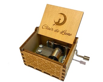 Clair de Lune, Tiny Cute Wooden Music Box, Hand-cranked, Custom Engraving, Perfect Birthday Gift for Music-lovers!