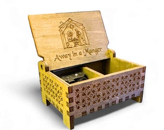 Away In A Manger Wooden Music Box | Keepsake Compartment | Wind-up & Hand-crank Model | Perfect Christmas Gift | Gift for the Faithful