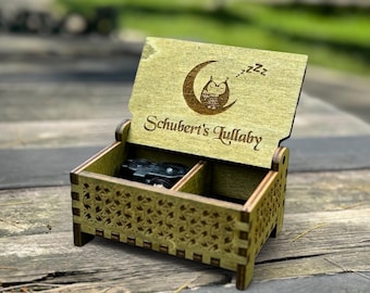 Schubert's Lullaby Music Box | Custom Engraving | Keepsake Compartment | Wind-up & Hand-crank Version | Gift for Children | Classical Music