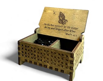 As the Deer Wooden Music Box | Keepsake Compartment | Wind-up Model | Perfect Religious Gift | Gift for the Faithful | Psalm 42