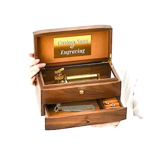 50-note Premium Wind-up Walnut Music box | Storage Compartment | Choice of Your Favorite Tune | Custom Tune | Custom Engraving