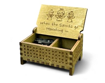When the Saints Go Marching In Wooden Music Box | Custom Engraving | Wind-up & Hand-crank Model | Perfect Religious Gift | For the Faithful
