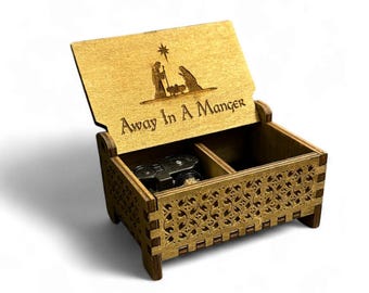 Away In A Manger Wooden Music Box | Keepsake Compartment | Wind-up & Hand-crank Model | Perfect Christmas Gift | Gift for the Faithful