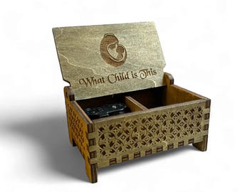 What Child is This Wooden Music Box | Keepsake Compartment | Wind-up Model | Perfect Christmas Gift | Gift for the Faithful | Greensleeves