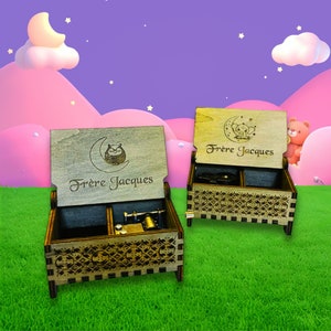Caja de música Frère Jacques / Compartimento de recuerdo / Versión de cuerda y manivela / Grabado personalizado / Regalo perfecto para sus seres queridos