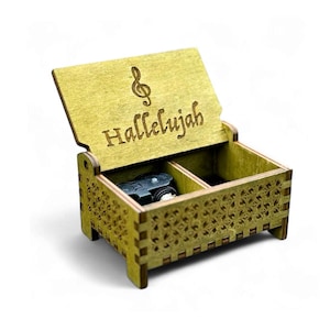 Hallelujah Wooden Music Box | Custom Engraving | Wind-up Model | Keepsake Compartment | Perfect Religious Gift For the Faithful | Baptism