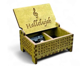 Hallelujah Wooden Music Box | Custom Engraving | Wind-up Model | Keepsake Compartment | Perfect Religious Gift For the Faithful | Baptism