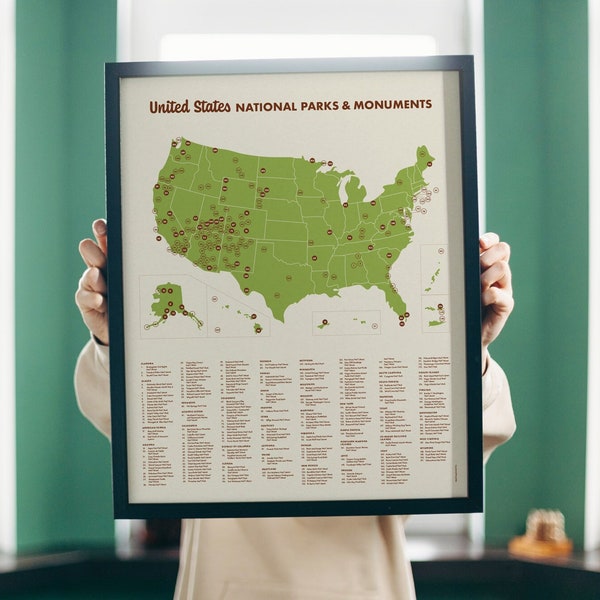 US National Parks and Monuments Checklist Poster | 16x20