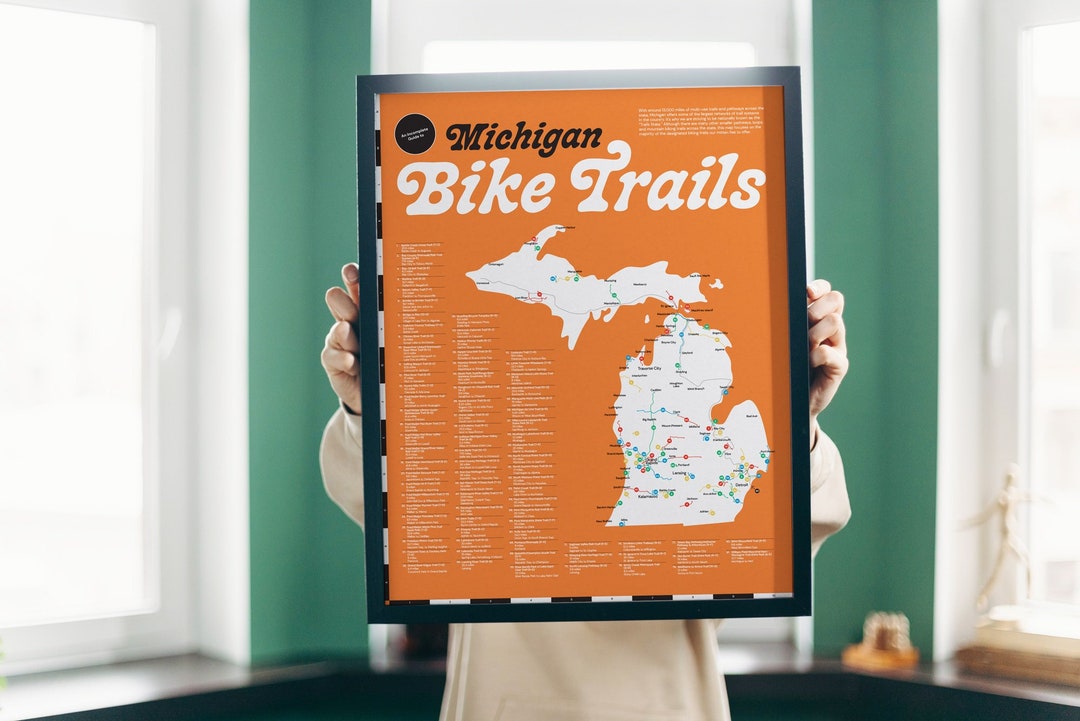 Michigan Bike Trails Map Poster 16x20 Etsy