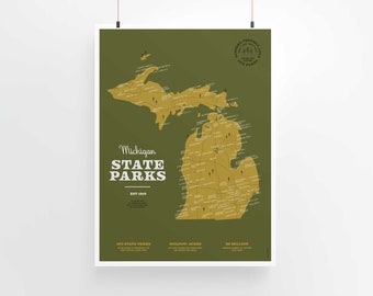 Michigan State Parks Map Illustrated Art Print | 9x12