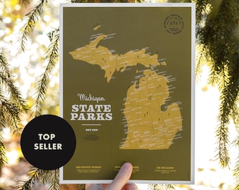 Michigan State Parks Map Art Print, Vintage Style (9x12)