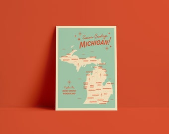 Season's Greetings Michigan Postcard Map | 5x7