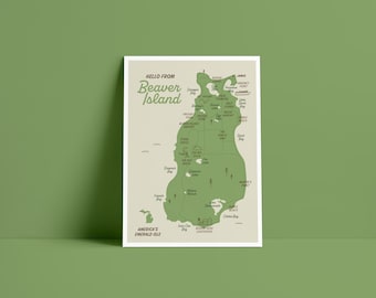 Beaver Island Michigan Postcard Map | 5x7