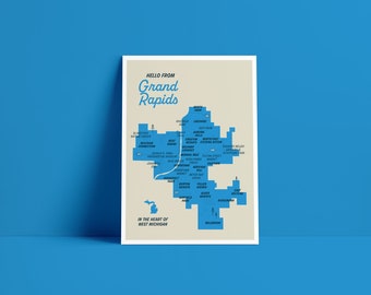 Grand Rapids Michigan Postcard Map | 5x7