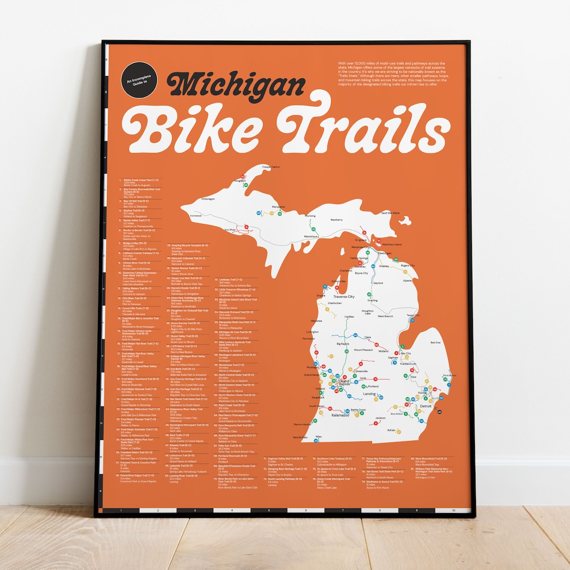 Michigan Bike Trails Map Poster 16x20 Etsy