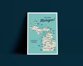 Michigan Postcard Map | 5x7